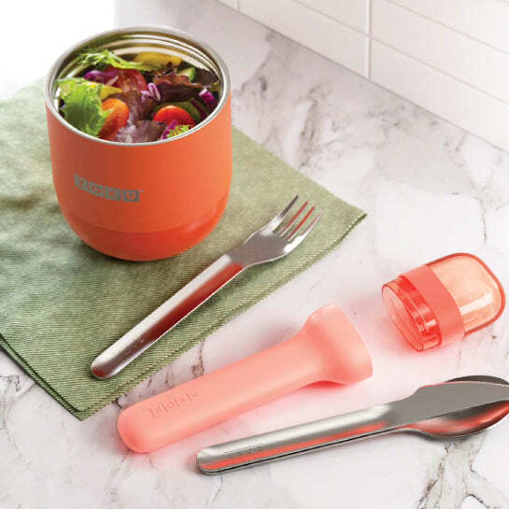 Zoku Pocket Neatly Nesting Set of 3 Utensils has a Spoon, Fork and Knife, Peach - 4