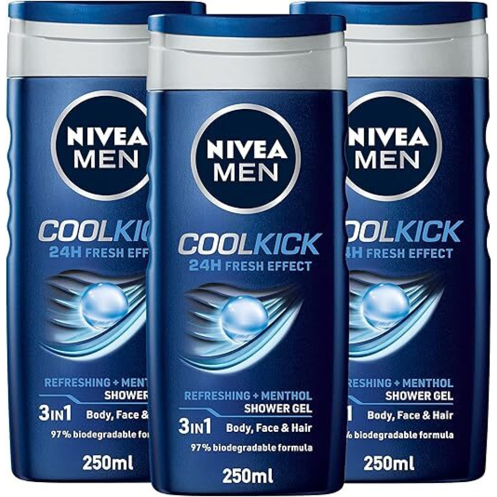 NIVEA, Men shower gel 3 in 1, Cool Kick, 3x250 ml - 1
