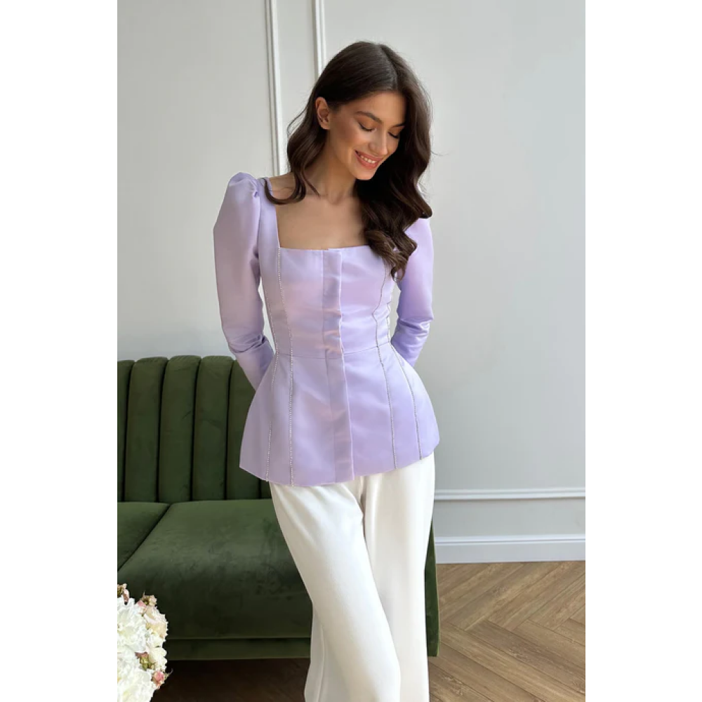 Satin Decorated Top (Lavender), size L - 1