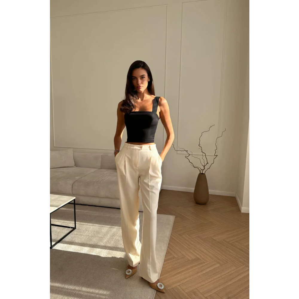 Брюки прямого кроя (ЦВЕТ слоновой кости), размер XS. - 1