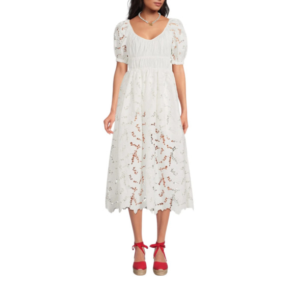 Buy Pre-owned Self-Portrait White Cotton Lace Midi Dress 8 UK in Dubai, UAE