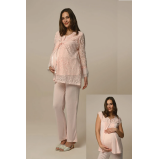 Hidden Beauty Lingerie Maternity Pajamas Set with Lace Robe - Powder Pink, XXL - 1 miniature
