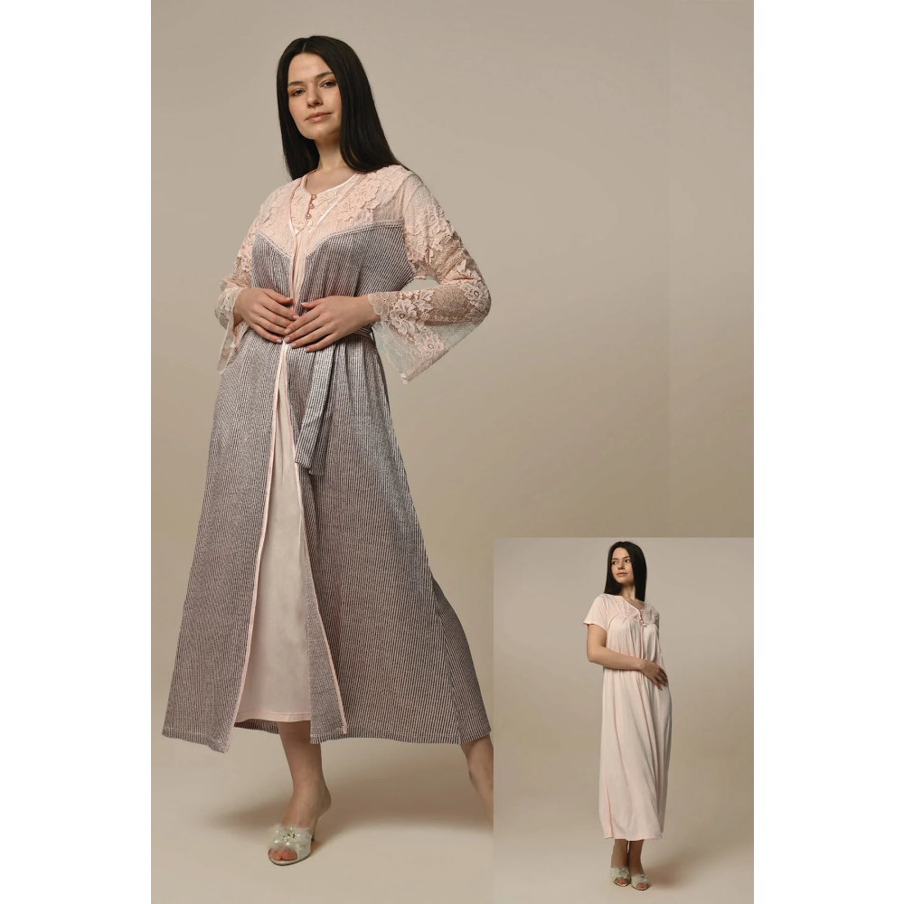 Hidden Beauty Lingerie Maternity 2 pcs - Pajamas Set with Robe - Pink, L - 1