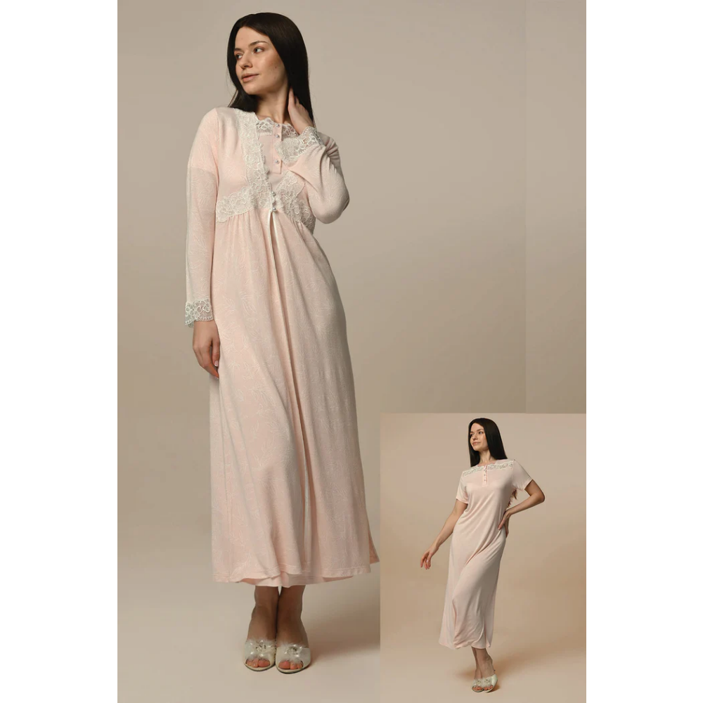 Hidden Beauty Lingerie Pajamas Set with Robe, Pink - XL - 1