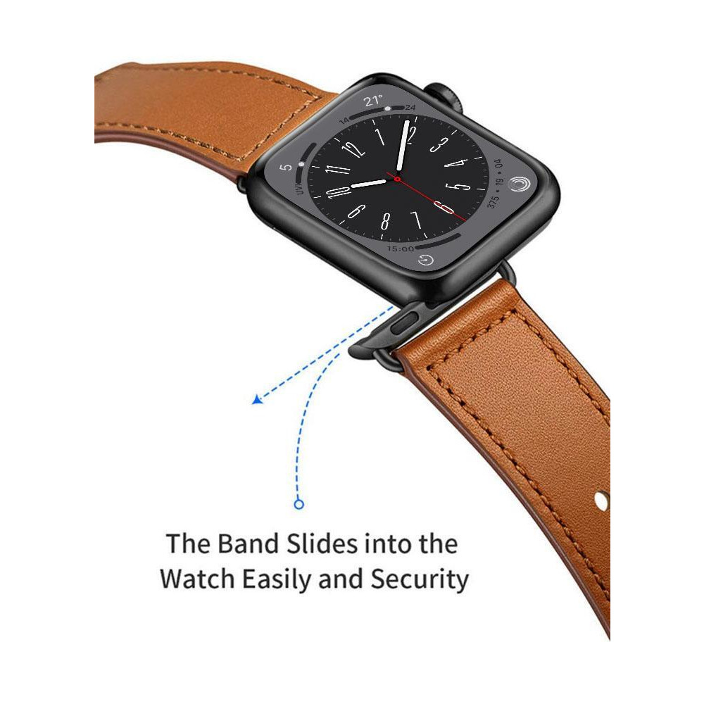 Perfii Genuine Leather Replacement Band For Apple Watch 41, 40, 38 mm Series 8/7/6/5/4 SE - 3