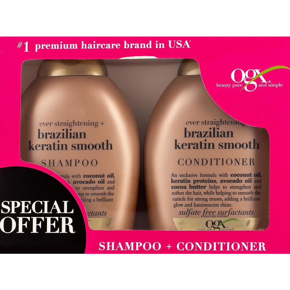 Shampoo and conditioner, Ogx, Ever straightening + Brazilian keratin smooth, 13 fl. oz. x 2 (385 ml x 2), Pack of 2 - 7