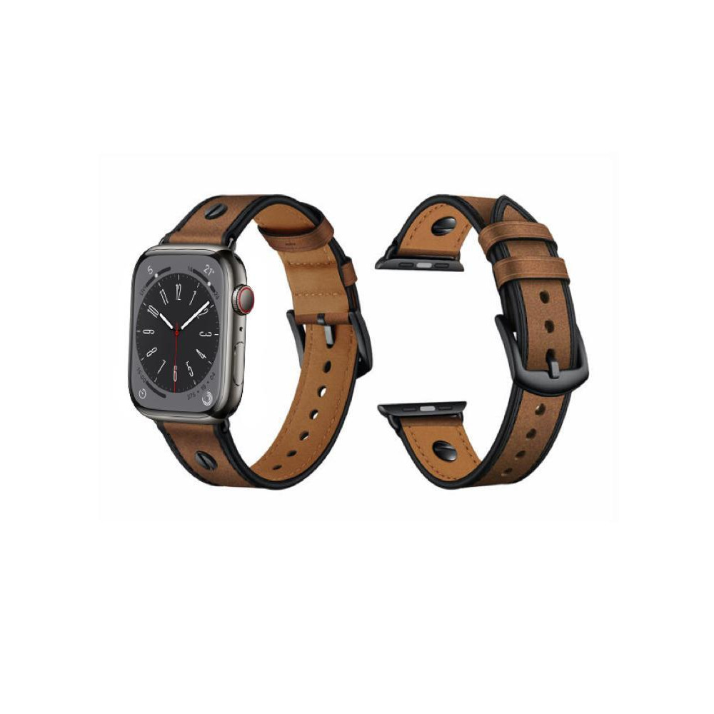 Perfii One Rivet Leather Replacement Band For Apple Watch 49/45/44/42mm Series Ultra/8/7/6/5/4/SE - 1