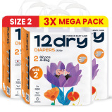 12dry Diapers Premium Baby Care (size 2, 4-8 Kg, 246 Count) 100%Ultra-absorbent Japanese Tech, Thin&Breathable, Hypoallergenic, Soft Elastic Waistband - 1 miniature