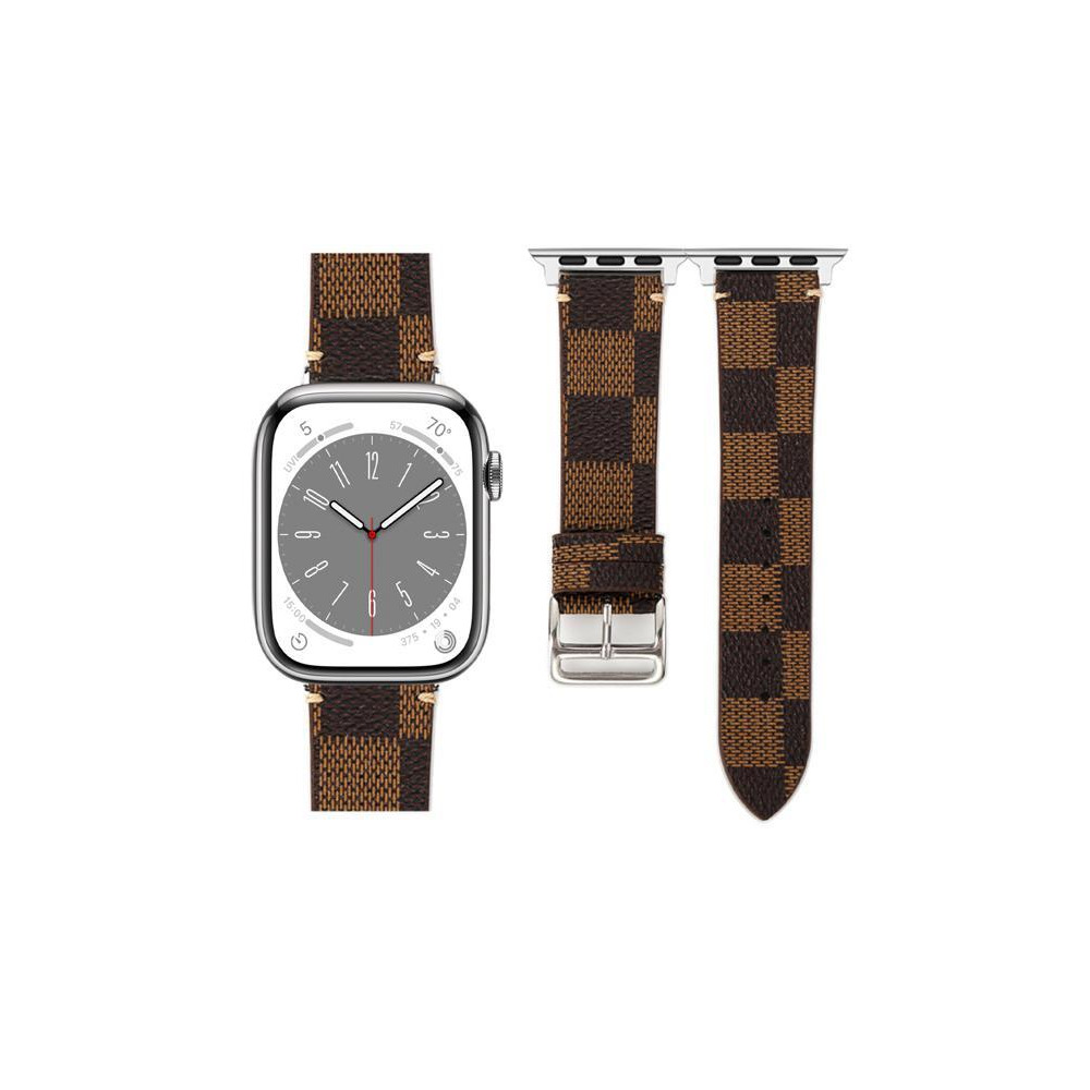 Perfii Check Leather Replacement Band For Apple Watch 41/40/38mm Series 8/7/6/5/4/SE - 1
