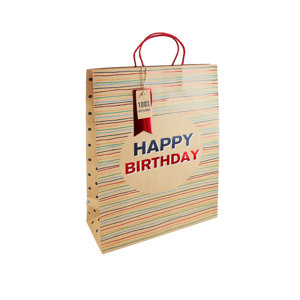 Подарочный Пакет В Европленке Из Крафт-Бумаги С Полосками На день рождения, очень большой, Wguss - 1
