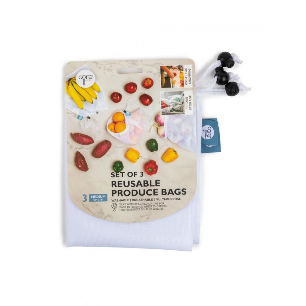 Core Reusable Mesh Produce Bags Medeium Pack of 3 White - 1