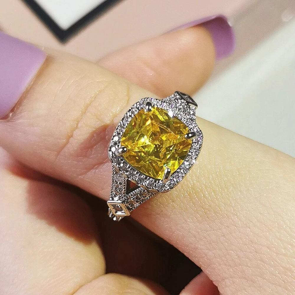 3Шт Пакет Желтый CZ Серебро Свадебное ОЖЕРЕЛЬЕ, Кольцо и Серьги Комплект Ювелирных Изделий Кольцо РАЗМЕР-7 - 4