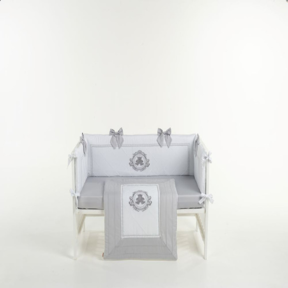 Серо-Белый Комплект Постельного Белья Teddy для новорожденных с бантиками