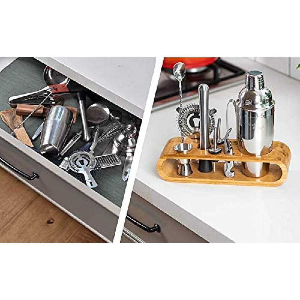 SOING / Bartender kit, 11-piece bar tool set with stylish bamboo stand, Silver - 7