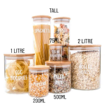 Honey Bee 500ML Multipurpose Airtight Round Glass with Bamboo Lid For Kitchen & Pantry - 2 miniature