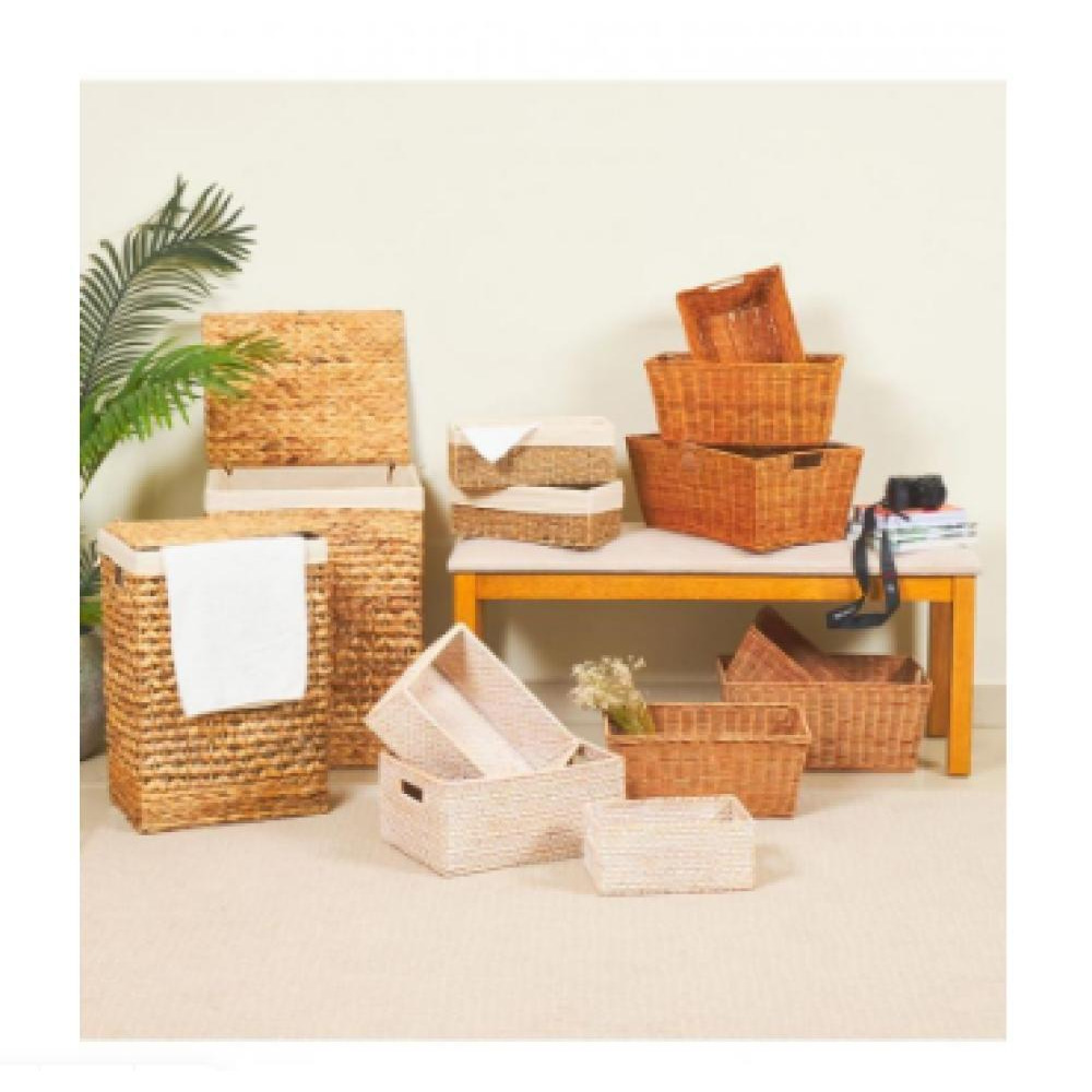 Homesmiths Whitewashed Rattan Storage Bins With Handles Medium - 4