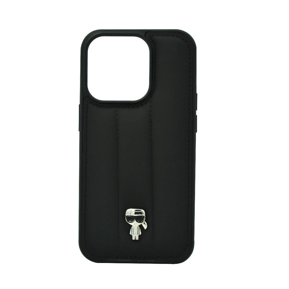 حافظة صلبة كارل لاغرفيلد نايلون Puffy Ikonik Pin لهاتف Iphone 14 Pro - أسود - 1