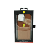 Ferrari Leather Case With Hot Stamped Sides Yellow Shield Logo For Iphone 14 Pro Max Camel - 4 miniature