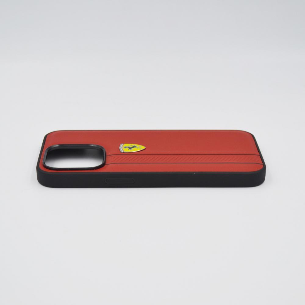 Ferrari Genuine Leather Hard Case With Debossed Stripes Iphone 13 Pro Red - 4