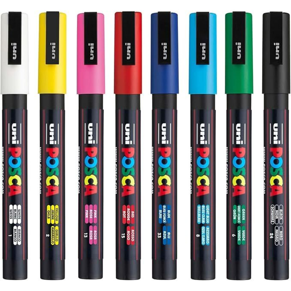 Uni Posca Water-Based Paint Bullet Markers - Multi-Surface, Non-Toxic, Ideal for Art and Craft Projects - 4