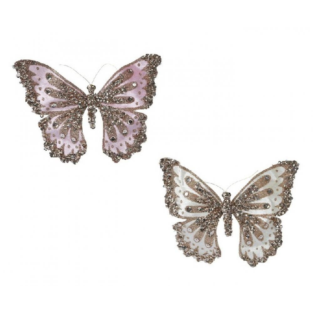 مينا بوليستر على شكل فراشة من KAEMINGK Decoris مع ترتر وأحجار كريمة وبريق متنوع، قطعة واحدة - 1