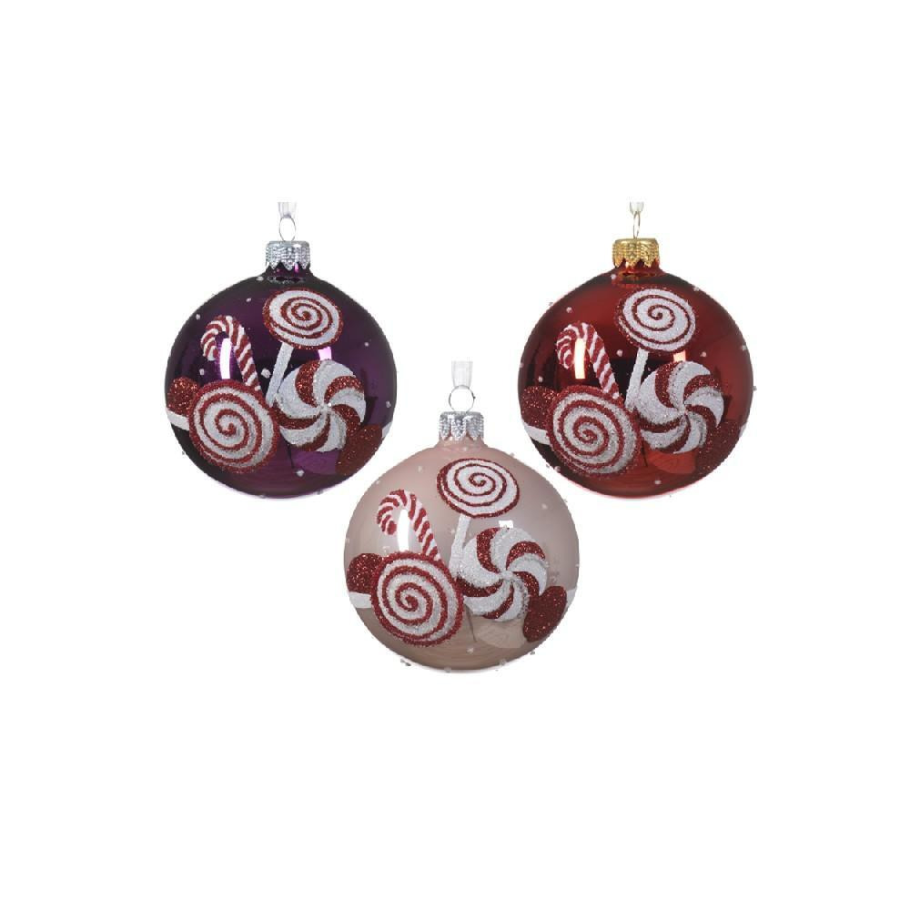 Kaemingk Decoris 8 cm Bauble Glass Enamel-Shiny Candy Assorted 1 Piece - 1
