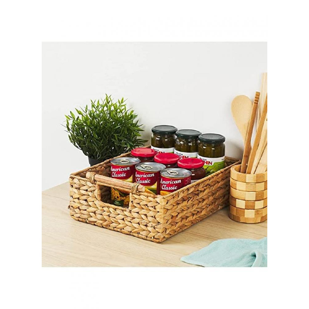 Homesmiths Large Water Hyacinth Basket With Rattan Handles 38 x 27 x H14 cm - 4