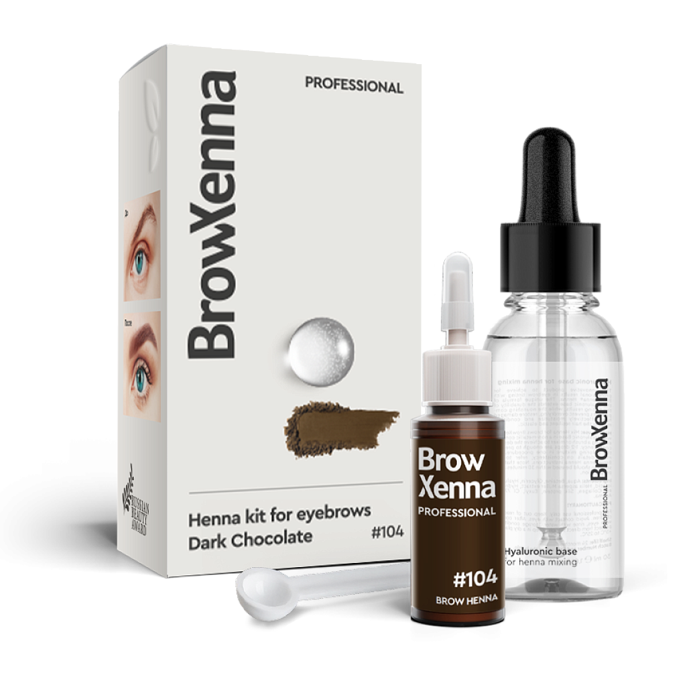 Набор Хны BROWXENNA С ГИАЛУРОННОЙ СМЕСИТЕЛЬНОЙ ОСНОВОЙ #104 ТЕМНЫЙ ШОКОЛАД - 1