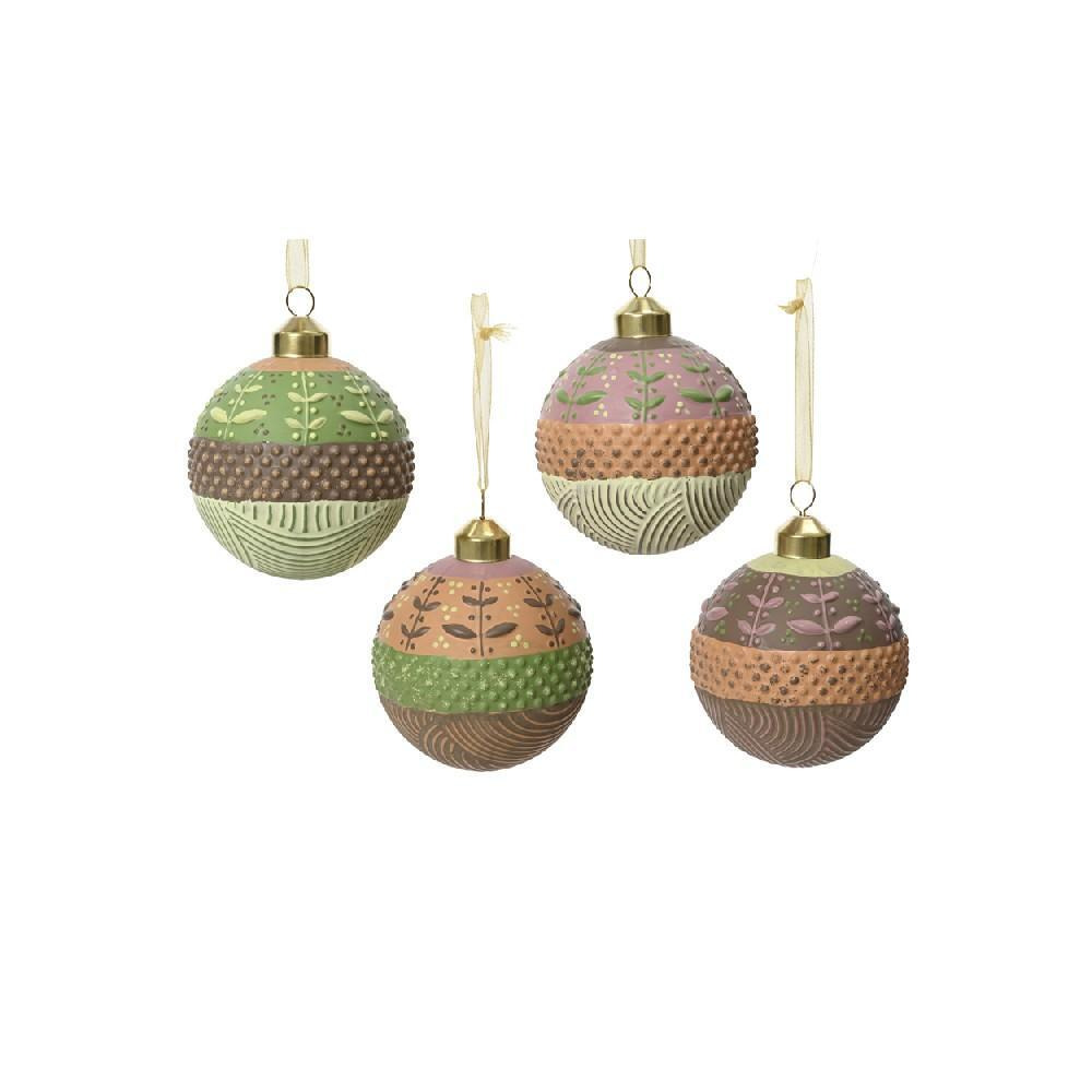 Kaemingk Decoris Bauble Glass with Leaves, Dots \& Swirl Printing Assorted 1 Piece - 1