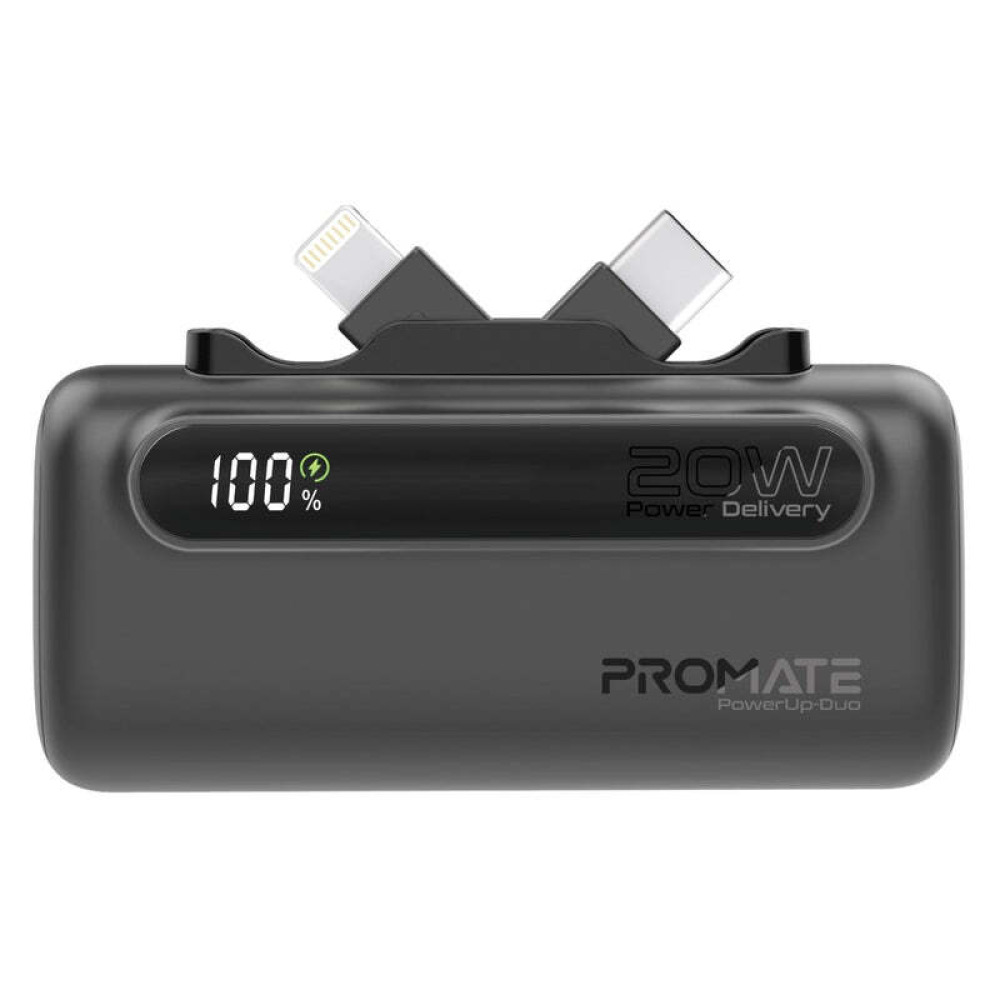 Promate Ultra-Compact Fast Charging Power Bank with Dual foldable USB-C™ & Lightning Connectors - 1