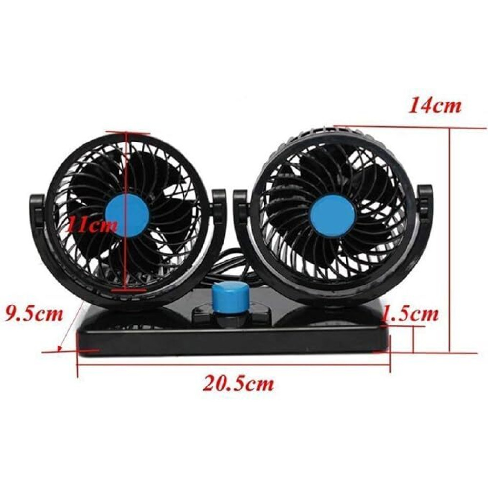 مروحة سيارة كهربائية بسرعتين 12 فولت، مروحة سيارة تدور 360 درجة، قابلة للتعديل، مروحة تبريد هواء مزدوجة الرأس للسيارة - 2