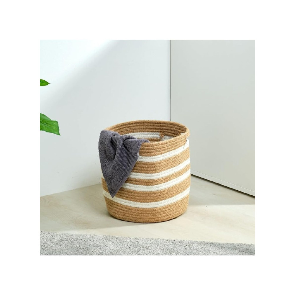 سلة من حبل القنب من هوم سميث، لون أبيض طبيعي، عمق 28 × ارتفاع 28 سم - 5