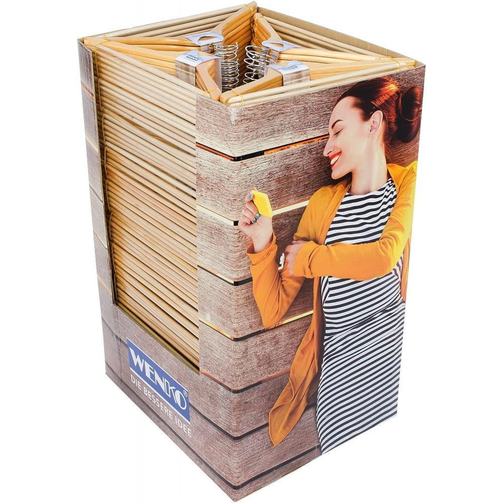 Wenko Shaped Hanger Eco, 6 Pieces, Wood Natural - 6