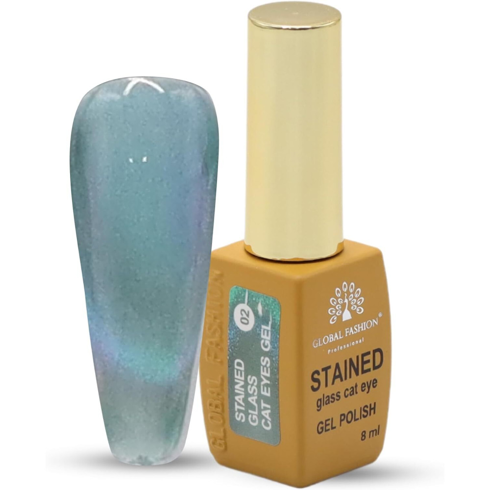 Global Fashion Stained Glass Cat Eye Gel Polish 8ml, Holographic Shimmer, Magnet Included, Long-Lasting, High-Gloss, UV/LED Soak Off, Professional(02) - 1
