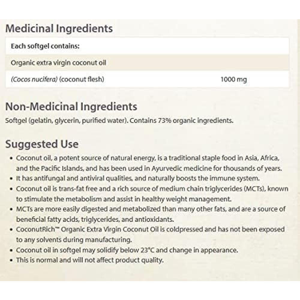 Natural Factors Coconutrich Extra Virgin Coconut Oil, 1000 mg, 120 Softgels - 3