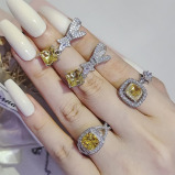 3Шт Пакет Желтый CZ Серебро Свадебное ОЖЕРЕЛЬЕ, Кольцо и Серьги Комплект Ювелирных Изделий Кольцо РАЗМЕР-7 - 1 miniature