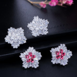 Red CZ Snowflake Crystal Flower Stud Earring - 4 miniature