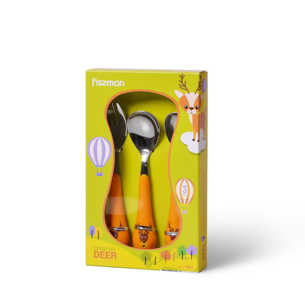 Fissman 3-Piece Stainless Steel Deer Shape Cutlery Set Orange\/Silver 15.5cm - 7