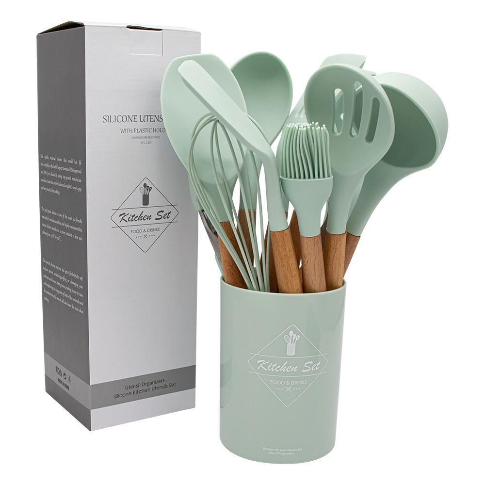 ComCreate / Cooking spoons, Silicone, Wood, Non-stick, 11 pcs  - 1