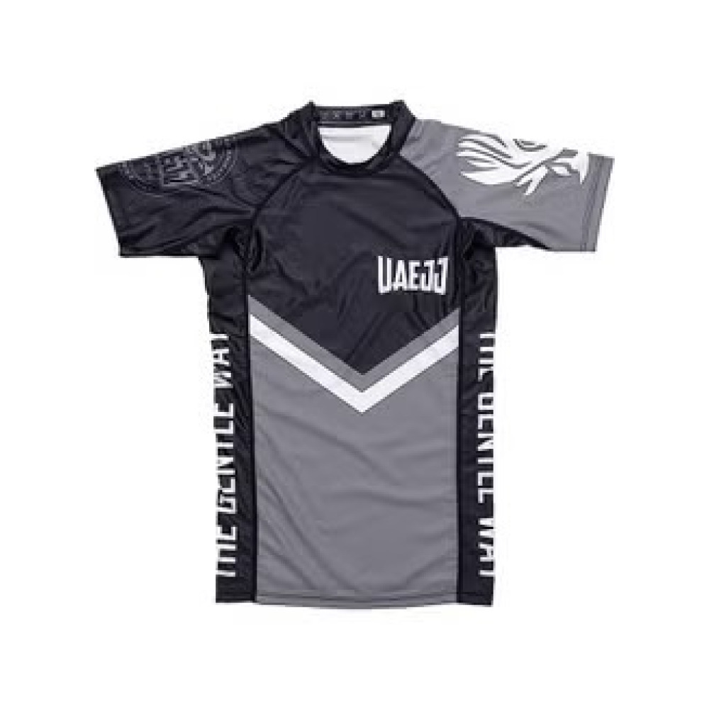 UAEJJ MMA تي شيرت Rash guard للرجال، رمادي \&أسود، مقاس l - 1
