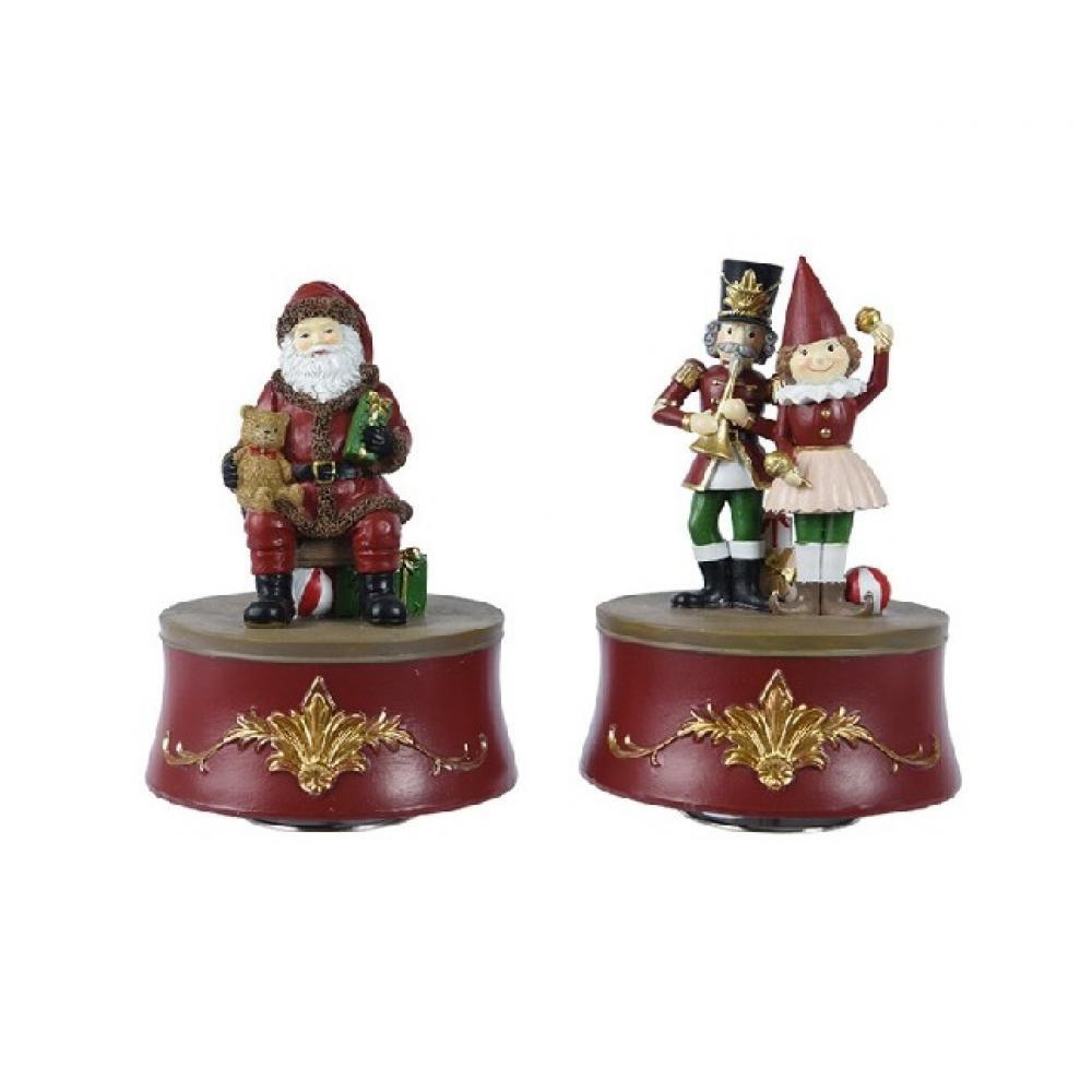 Kaemingk Decoris Music Box Polyresin Round Santa Nutcracker with Puppet Assorted 1 Piece - 1