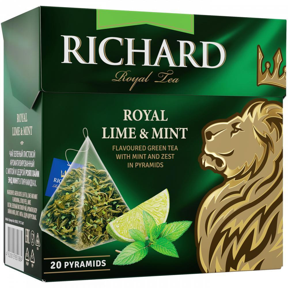 RICHARD Royal Lime Mint, Flavored Green Tea in Pyramids, 20 x 1.7 g - 1