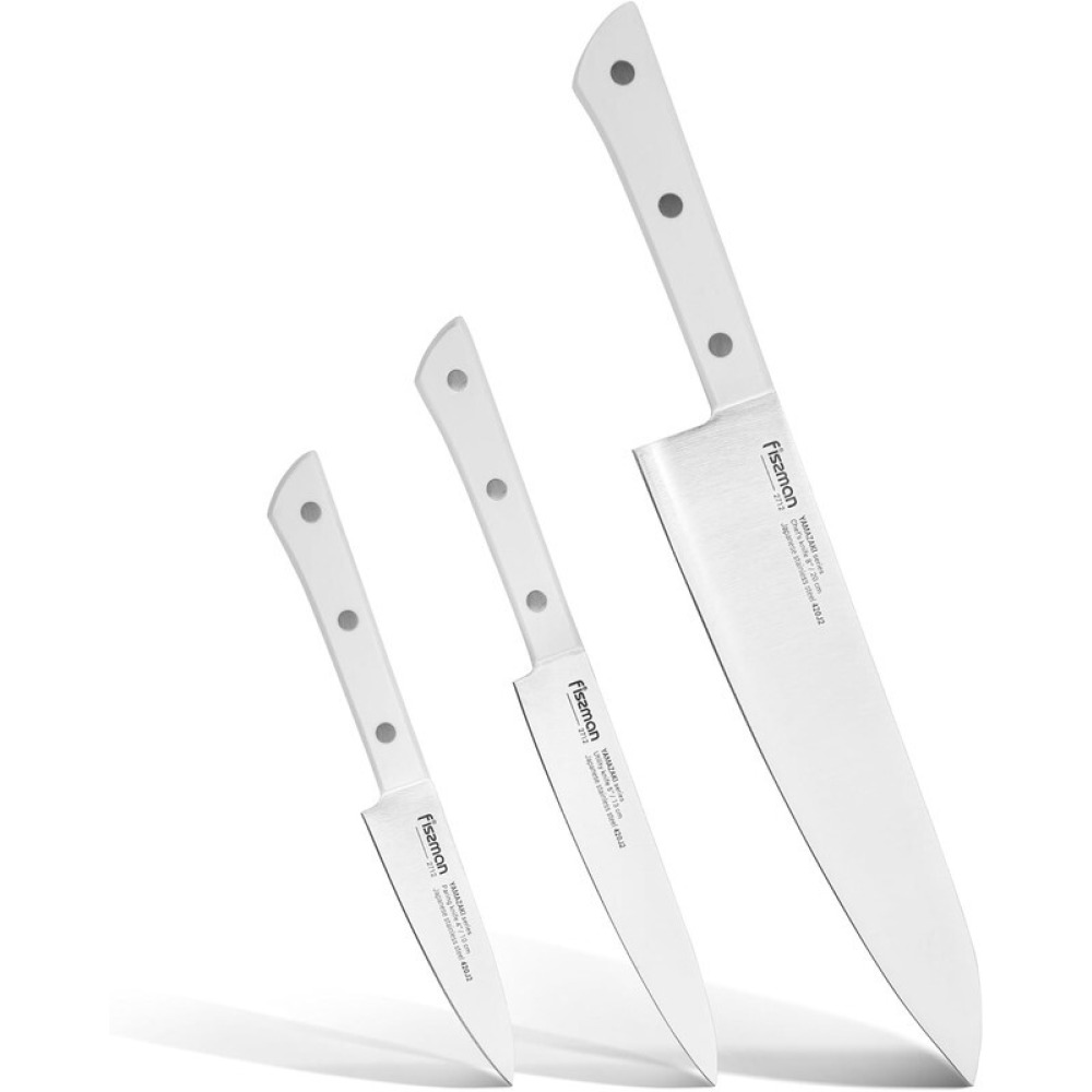 Fissman 3-Piece Japanese Knife Set - 8" Chef Knife, 5" Utility Knife, 4" Paring Knife - Stainless Steel 420J2 Kitchen Knife Set Yamazaki Series - 1
