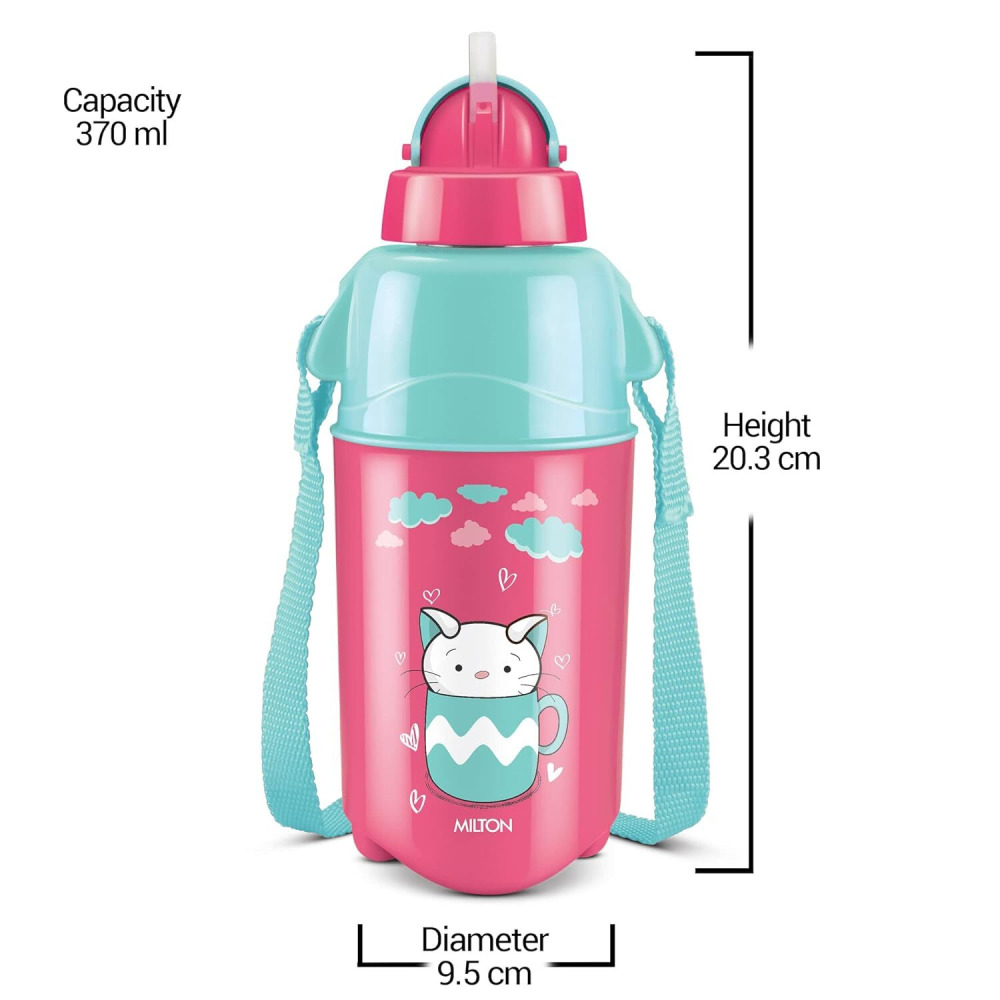 Milton Kool Trendy 400 Plastic Insulated Water Bottle with Straw for Kids, 370 ml, Cherry Pink - 6