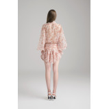 Mini Dress Bali Floral Chiffon with Puffball Puff Sleeve, Light Pink, size L - 2 miniature