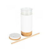 Little Storage 650ML Bamboo Glass Silicone Drinking Cup with Straw White - 1 miniature