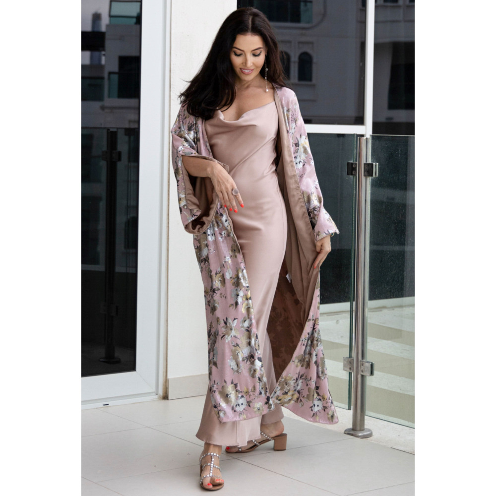 Asian Spirit, Sequins Shine Rose Abaya Kimono, Free size (XS-L) - 1