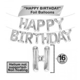 Highland / Baloons, Decoration for birthday "Happy Birthday", Banner, Silver, Foil  - 2 miniature
