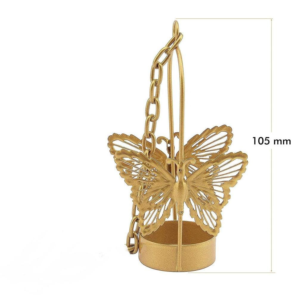 Kyzzo Butterfly Hanging Tealight Candle Holder for Home Decor, Indoor and Outdoor Decoration, Diwali Gifting Item (Pack of 4 pcs, Gold) - 3