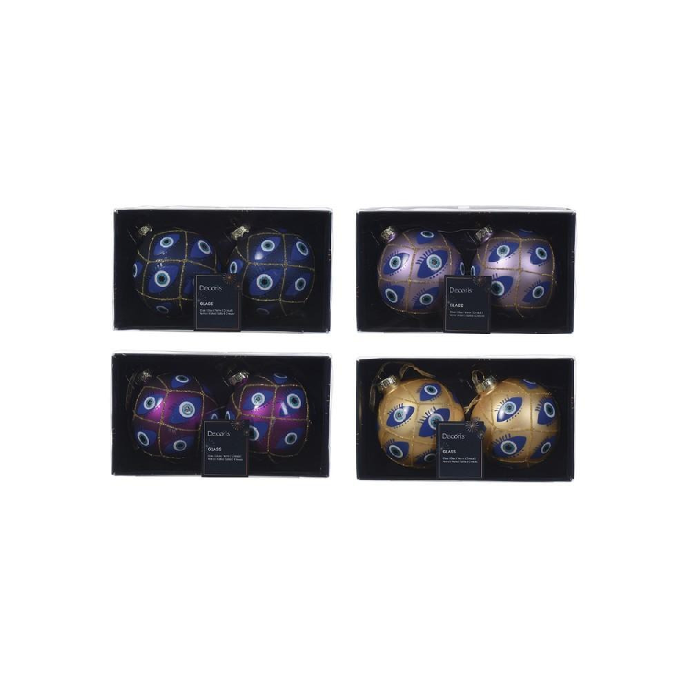 Kaemingk Decoris 8 cm Bauble Glass Eyes Blue Lashes with Glitter Assorted 1 Piece - 1